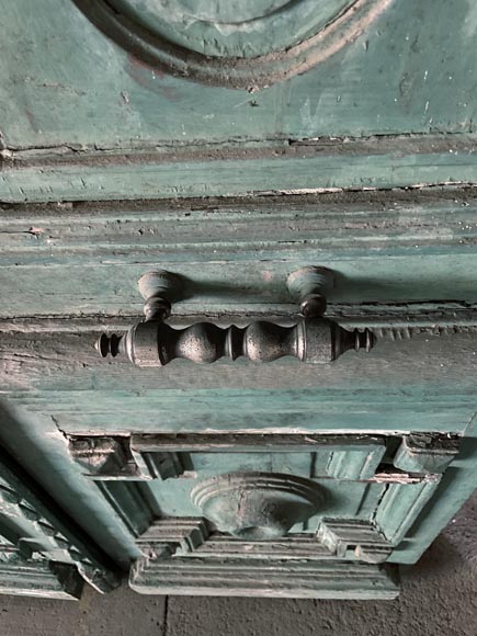  Large double door in wood painted in green and pediment, 20th century-5