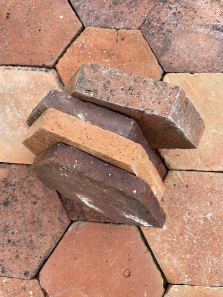 Lot of 6.4 m² of antique hexagonal terracotta tiles, 19th century-3