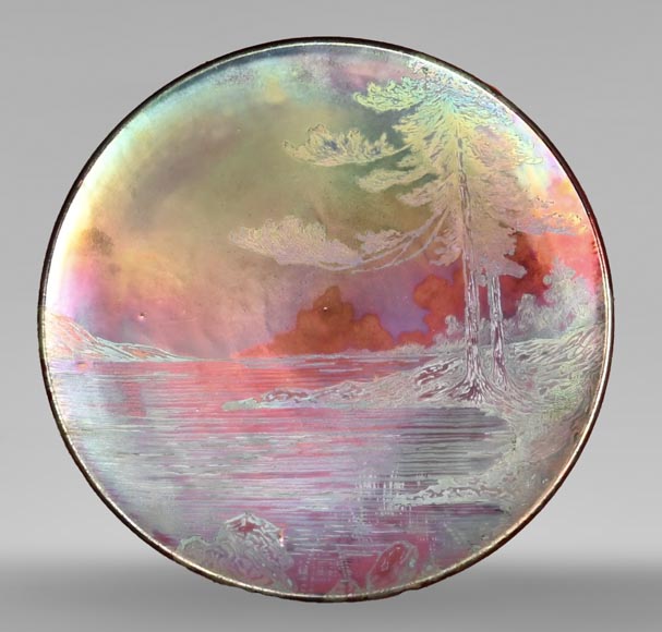 Mediterranean landscape, a rare iridescent dish by Delphin MASSIER-0