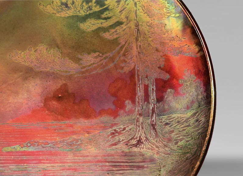 Mediterranean landscape, a rare iridescent dish by Delphin MASSIER-2