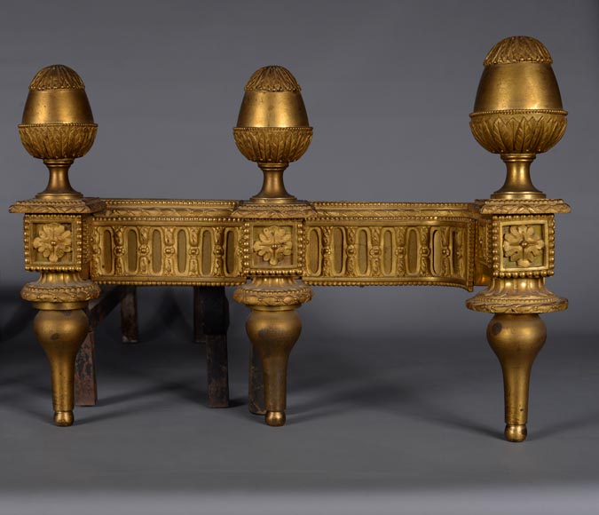 Pair of Louis XVI gilt bronze andirons-1