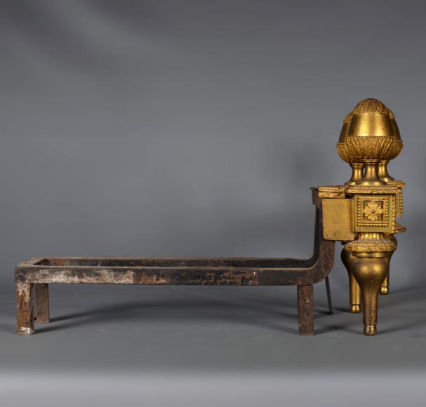 Pair of Louis XVI gilt bronze andirons-4