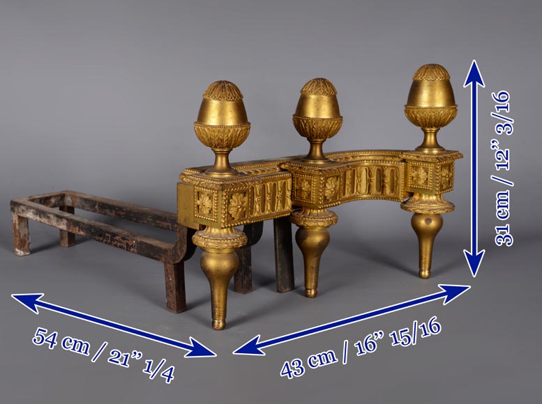 Pair of Louis XVI gilt bronze andirons-6