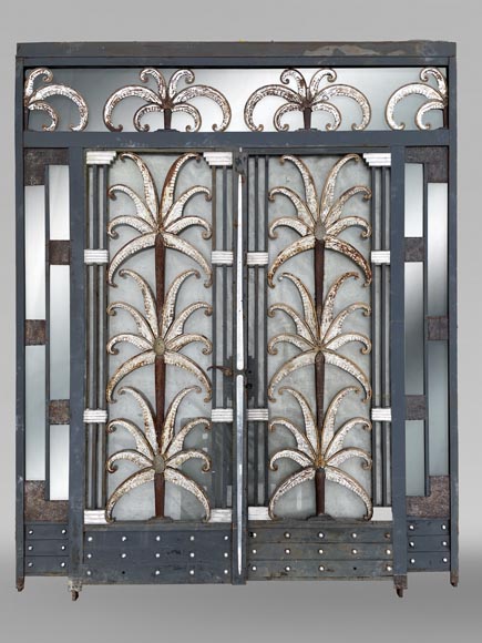 Armand Albert RATEAU (création) Baguès FRÈRES (exécution) double-porte Art déco en fer forgé polychrome au décor de palmiers, après 1925-0