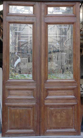 Stained glass window with grey heron-10