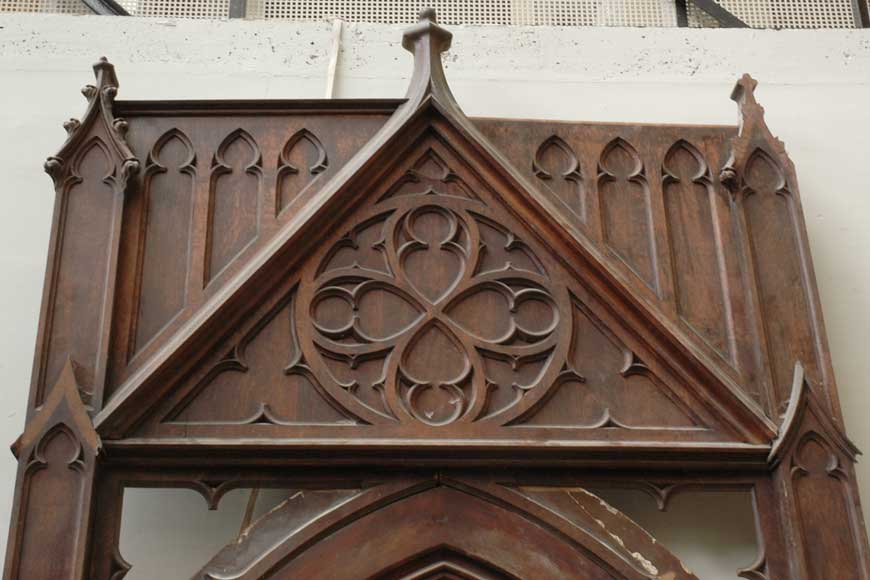 Neo-Gothic oak and walnut door -1