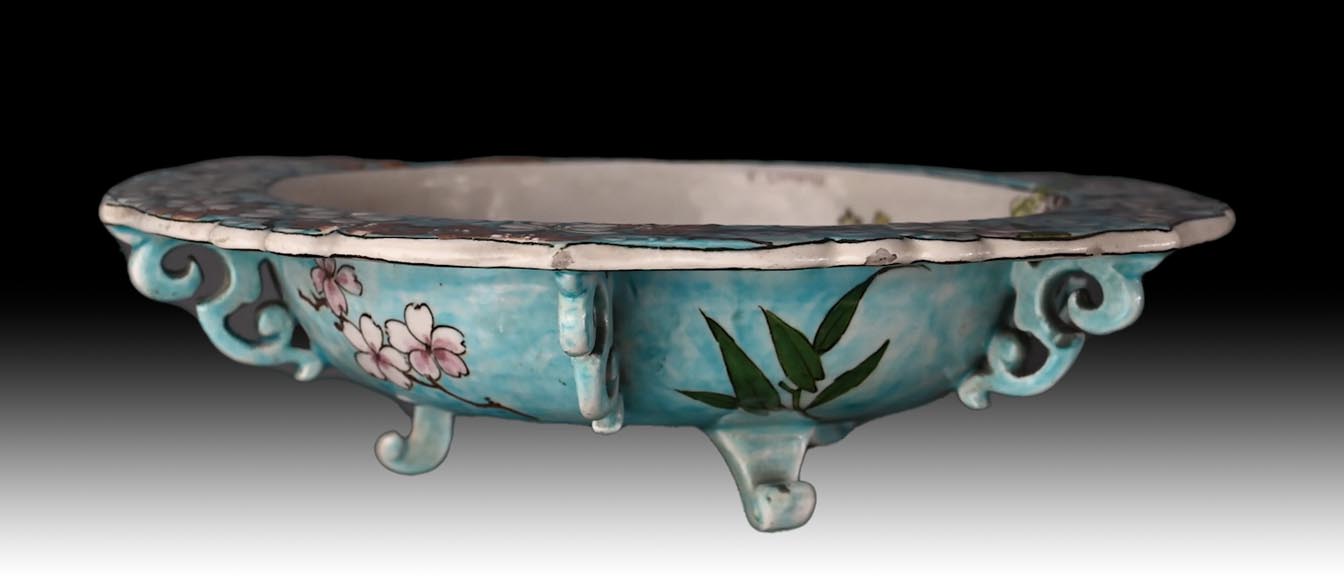 Edmond LACHENAL for L'ESCALIER DE CRISTAL, Earthenware bowl decorated with flowers, circa 1890-3