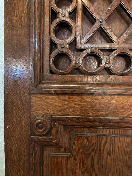 Oak entrance door with open decoration and curved top-7