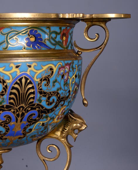 Louis - Constant SEVIN & Ferdinand BARBEDIENNE - Beautiful pair of ornament vases in bronze and  cloisonne enamel, circa 1862-8