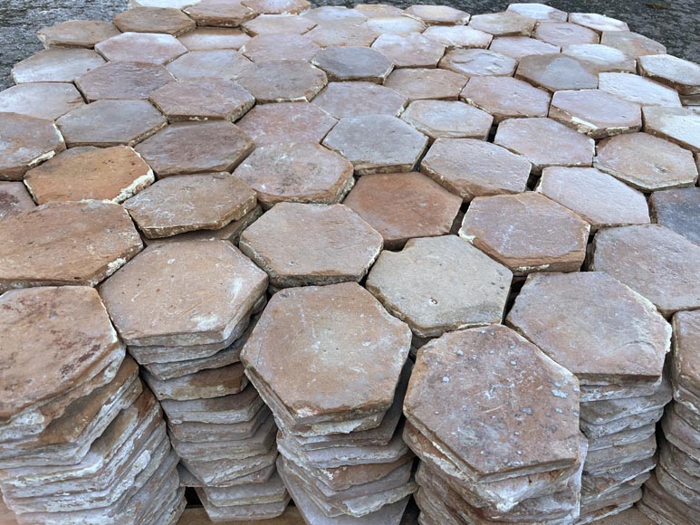 Lot of around 10 m² of antique hexagonal terracotta tiles, 19th century-1