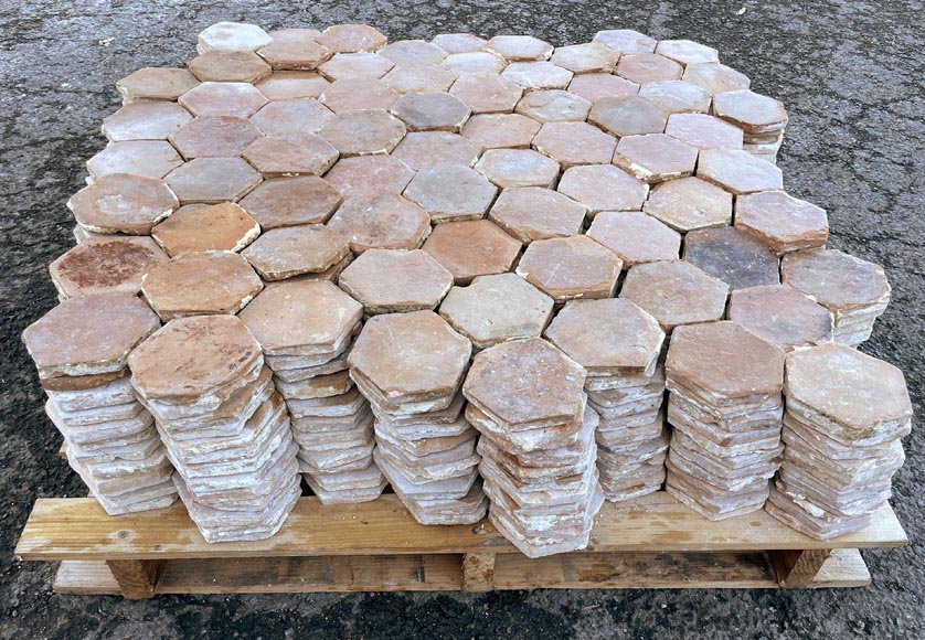 Lot of around 10 m² of antique hexagonal terracotta tiles, 19th century-4