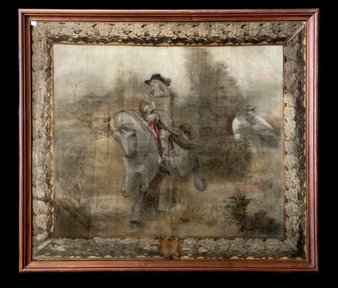 After René Princeteau (1843-1914), signed G. A. Loron, set of three hunting scenes imitating tapestry After René Princeteau (1843-1914), signed G. A. Loron, set of three hunting scenes imitating tapestry-1
