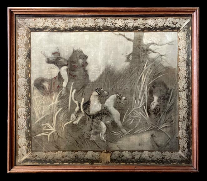 After René Princeteau (1843-1914), signed G. A. Loron, set of three hunting scenes imitating tapestry After René Princeteau (1843-1914), signed G. A. Loron, set of three hunting scenes imitating tapestry-2