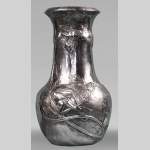 Henri HUSSON, Adrien HÉBRARD, Remarkable Solid Silver Vase with Grasshopper and Vine Leaves Decoration, circa 1908