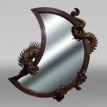 Gabriel VIARDOT (attributed to), Large Japonesque Mirror in the shape of a moon crescent with a dragon, second half of the 19th century