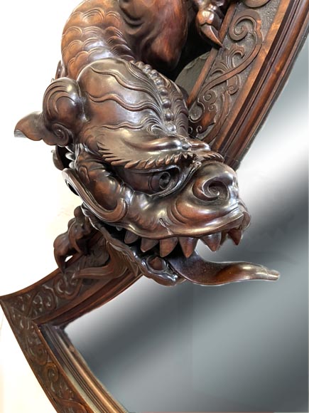 Gabriel VIARDOT (attributed to), Large Japonesque Mirror in the shape of a moon crescent with a dragon, second half of the 19th century-2