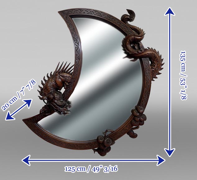 Gabriel VIARDOT (attributed to), Large Japonesque Mirror in the shape of a moon crescent with a dragon, second half of the 19th century-10