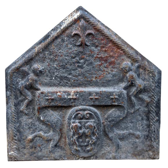 Cast iron fireback from a 16th century original model, 20th century-0