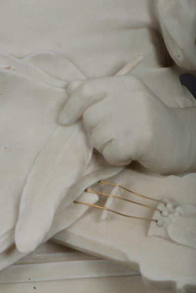 René ROZET « Young musician with a mandolin », statuary marble sculpture, late 19th century-9