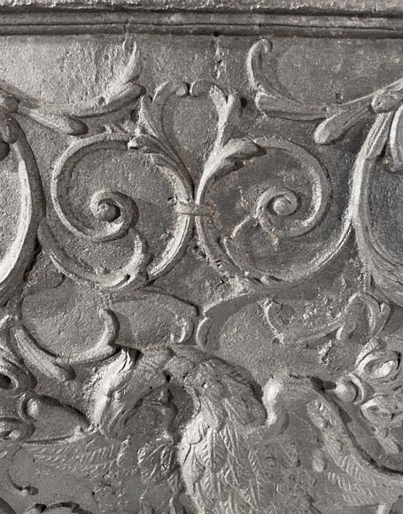 Phoenix-shaped fireplace plaque, decorated with scrolls-3