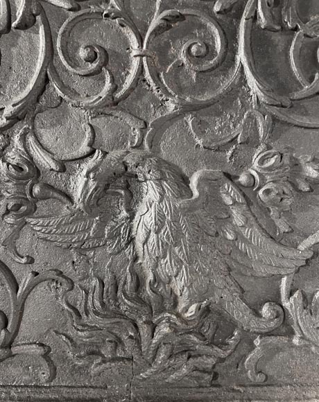 Phoenix-shaped fireplace plaque, decorated with scrolls-4