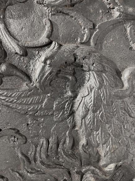 Phoenix-shaped fireplace plaque, decorated with scrolls-6