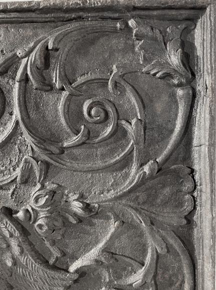 Phoenix-shaped fireplace plaque, decorated with scrolls-7