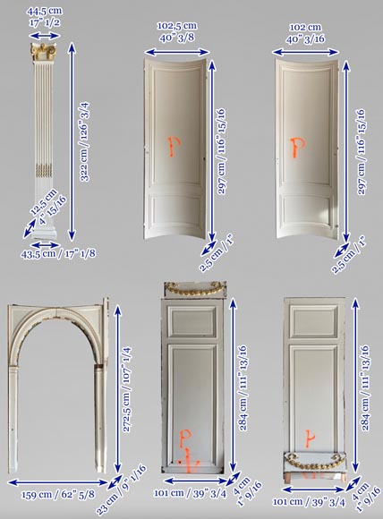 Series of Ionic pilasters in sculpted and painted wood-16