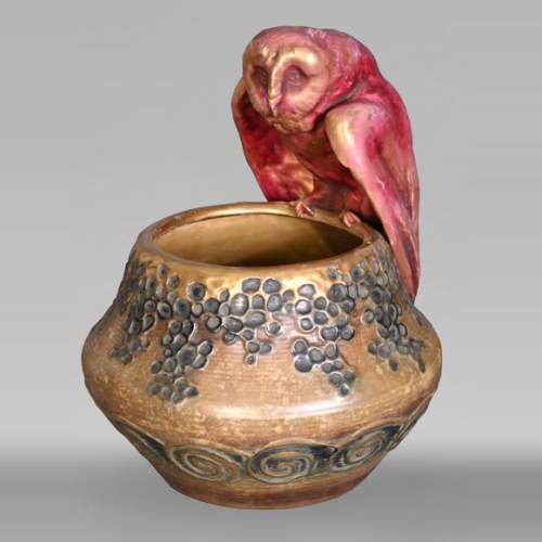 Eduard Stellmacher (attributed to) for Amphora, Earthenware owl vase, late 1890s