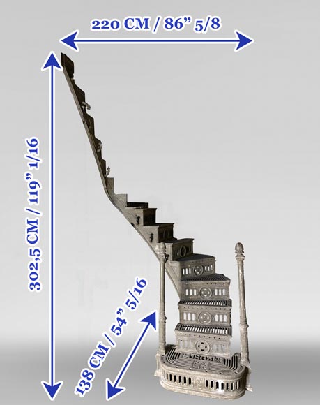 Double Quarter-Turn Staircase and Walkway in Cast Iron and Wrought Iron, 1865  -14