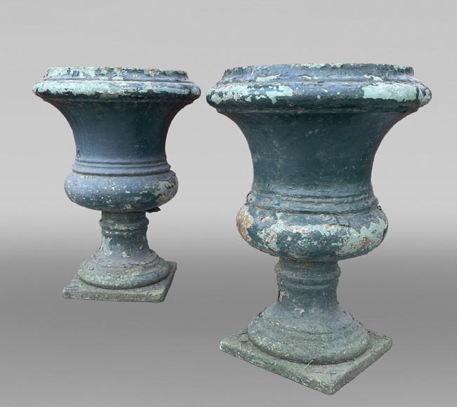 Pair of Medici-form cast iron garden urns-0