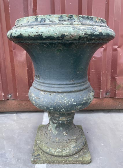 Pair of Medici-form cast iron garden urns-2