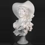 F. SAUL, Jeune fille au chapeau dans les vignes, carved bust in Carrara marble