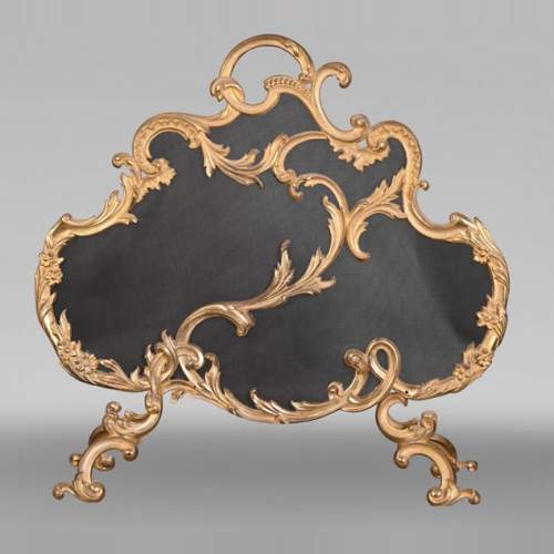 Rocaille-style fire screen in regilded bronze, asymmetrical design