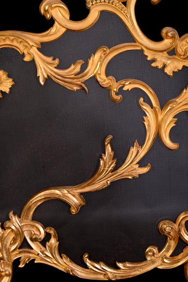 Rocaille-style fire screen in regilded bronze, asymmetrical design-1