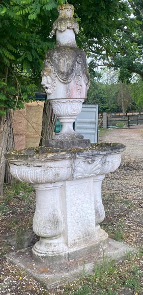 Regence style garden fountain with double basin in stone-2