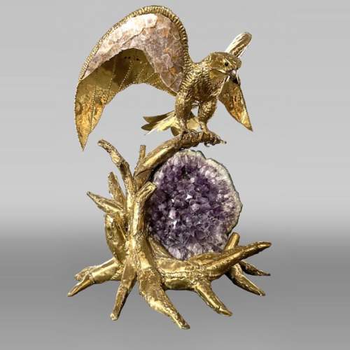 Richard Faure & Isabelle Faure (attributed to) Modern Eagle Lamp in Metal and Amethyst