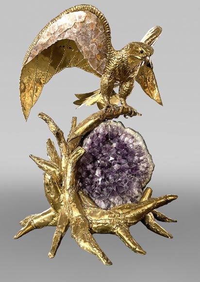 Richard Faure & Isabelle Faure (attributed to) Modern Eagle Lamp in Metal and Amethyst-0