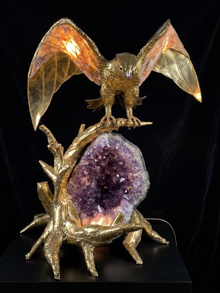 Richard Faure & Isabelle Faure (attributed to) Modern Eagle Lamp in Metal and Amethyst-1
