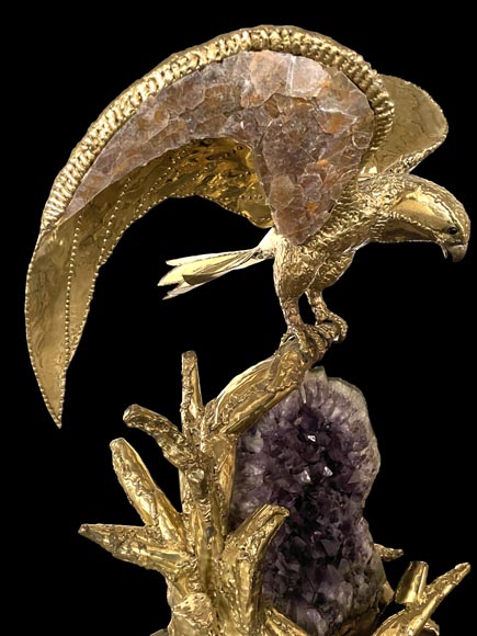 Richard Faure & Isabelle Faure (attributed to) Modern Eagle Lamp in Metal and Amethyst-4