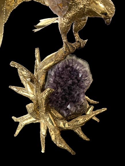Richard Faure & Isabelle Faure (attributed to) Modern Eagle Lamp in Metal and Amethyst-5