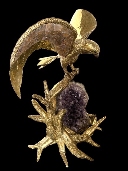 Richard Faure & Isabelle Faure (attributed to) Modern Eagle Lamp in Metal and Amethyst-6