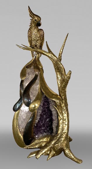 Jacques Duval-Brasseur (attributed to) Modern Parrot Lamp in Metal and Amethyst-0