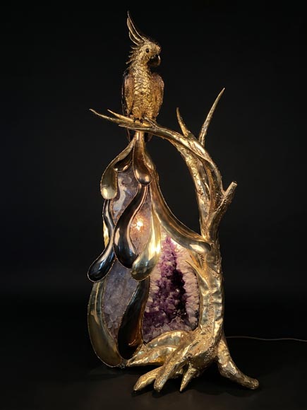 Jacques Duval-Brasseur (attributed to) Modern Parrot Lamp in Metal and Amethyst-1