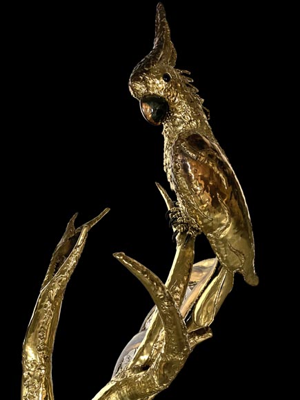 Jacques Duval-Brasseur (attributed to) Modern Parrot Lamp in Metal and Amethyst-5