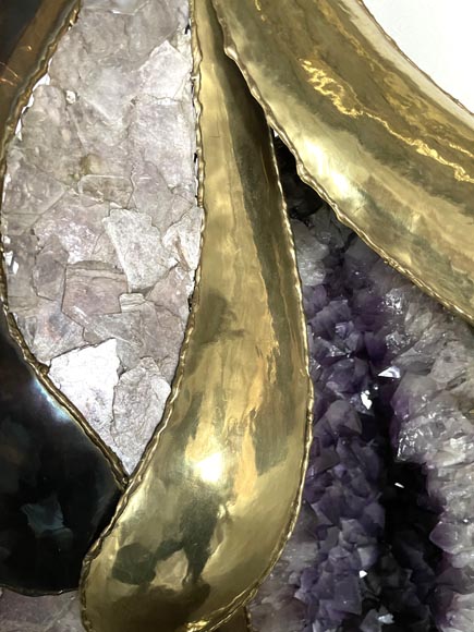 Jacques Duval-Brasseur (attributed to) Modern Parrot Lamp in Metal and Amethyst-9