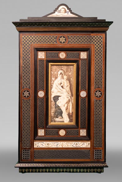 C. GASPARINI, Inlaid Wall Cabinet Decorated With A Virgin And Child-0