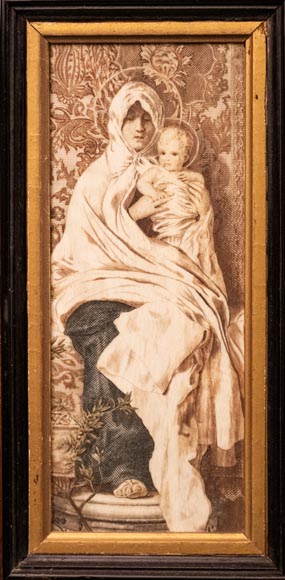 C. GASPARINI, Inlaid Wall Cabinet Decorated With A Virgin And Child-4