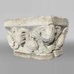 Medieval Stone Capital with Pinecone Decor, 12th Century