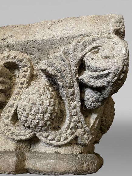 Medieval Stone Capital with Pinecone Decor, 12th Century-2